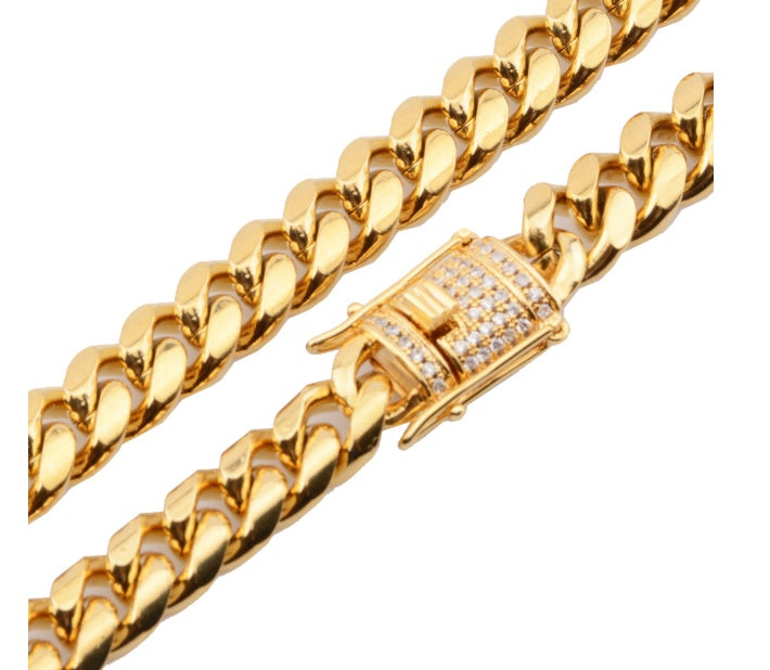 8-18mm wide stainless steel cuban Miami chains necklaces CZ Zircon box lock big heavy gold chain for men Hip Hop Rock jewelry - HD Wireless Product #8