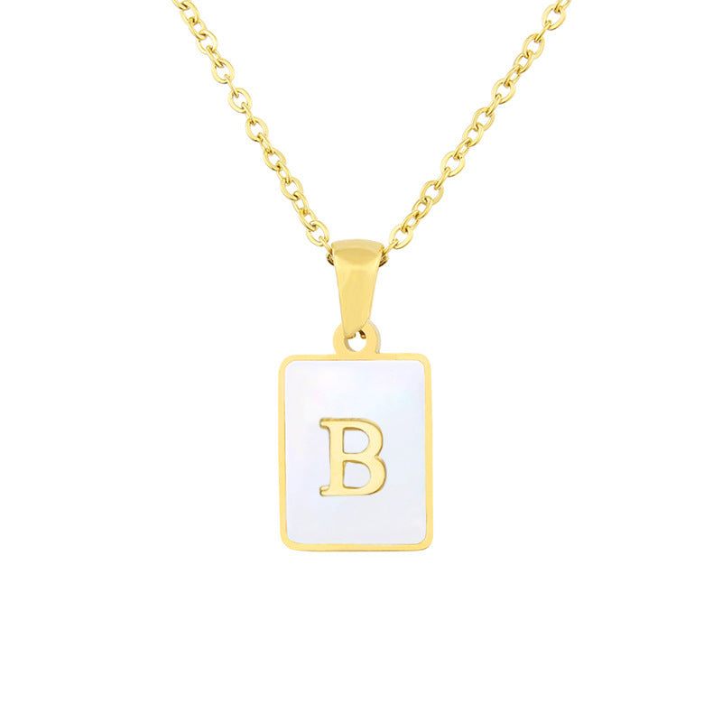 Stainless Steel Square Shell 26 Letters Necklace 1612056010239