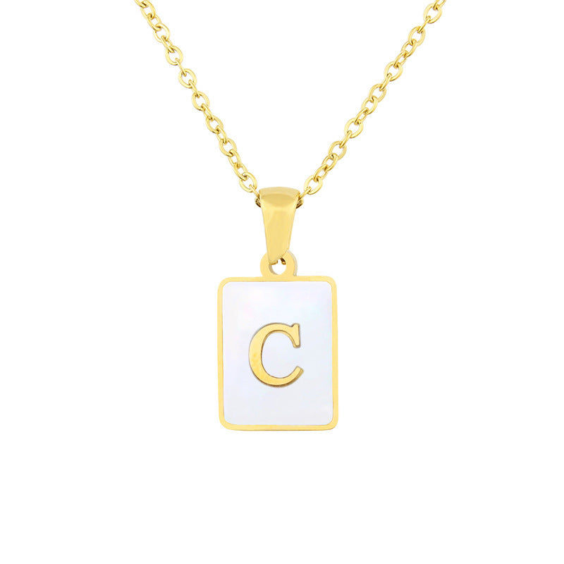 Stainless Steel Square Shell 26 Letters Necklace 1612056018301