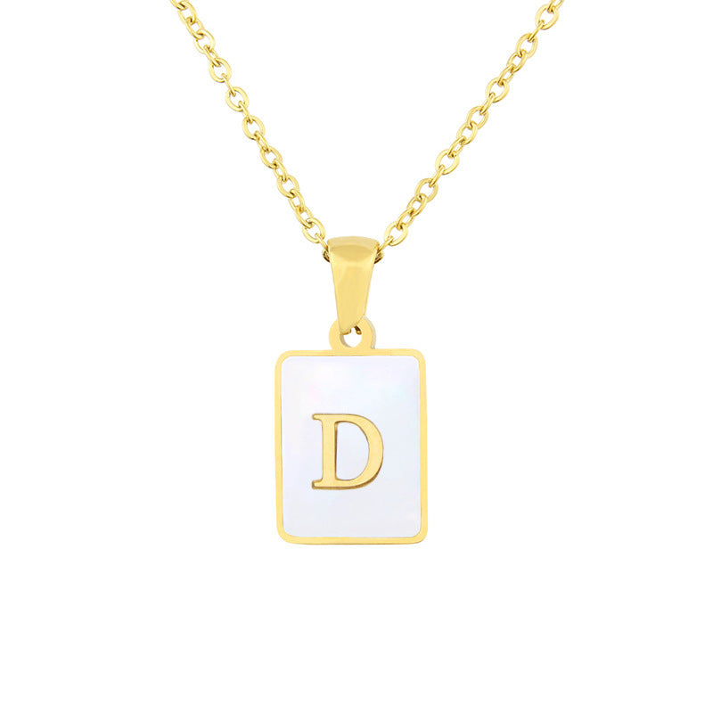 Stainless Steel Square Shell 26 Letters Necklace 1612056027135