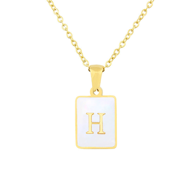 Stainless Steel Square Shell 26 Letters Necklace 1612056059520