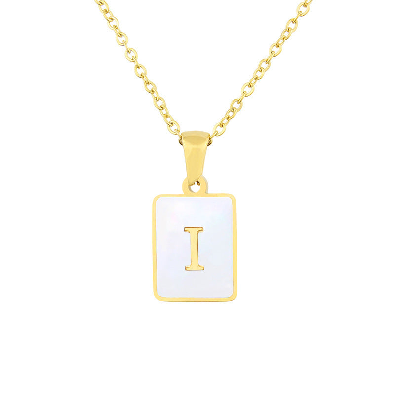 Stainless Steel Square Shell 26 Letters Necklace 1612056065560