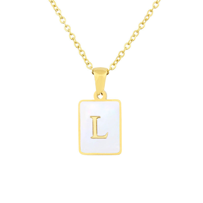 Stainless Steel Square Shell 26 Letters Necklace 1612056084350