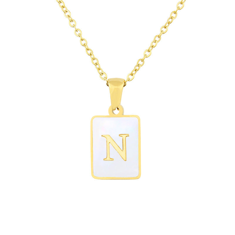 Stainless Steel Square Shell 26 Letters Necklace 1612056104380