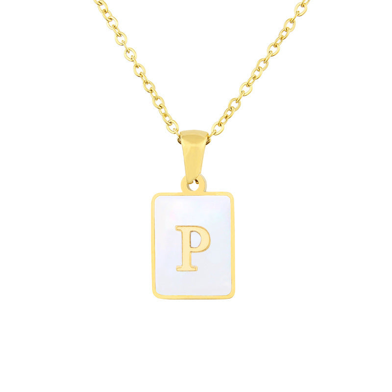 Stainless Steel Square Shell 26 Letters Necklace 1612056130914