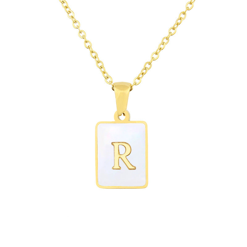 Stainless Steel Square Shell 26 Letters Necklace 1612056144478