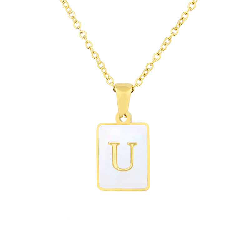 Stainless Steel Square Shell 26 Letters Necklace 1612056181259