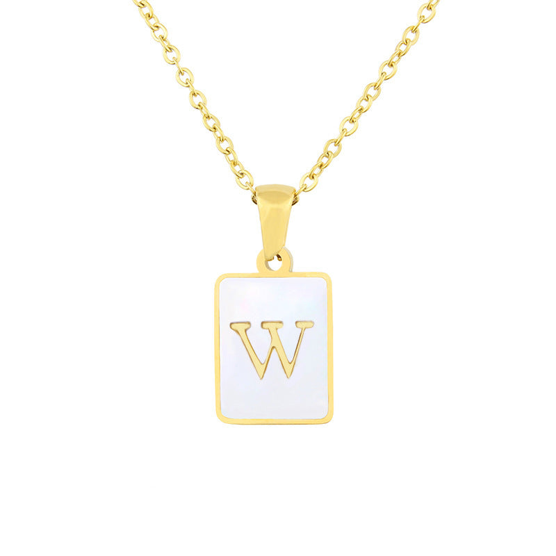 Stainless Steel Square Shell 26 Letters Necklace 1612056204362