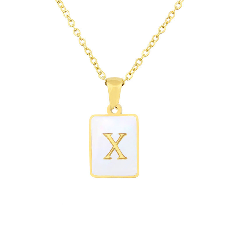 Stainless Steel Square Shell 26 Letters Necklace 1612056213261