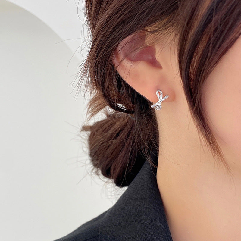 Real Gold Plating Micro-Inlaid Zircon Bow Earrings 1612083064008