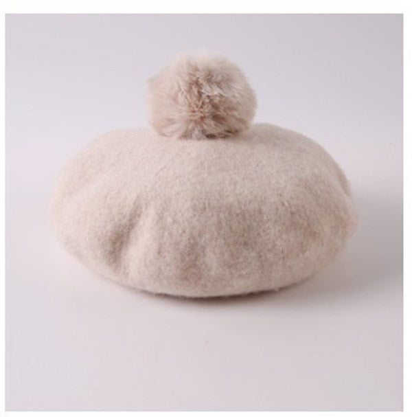 Rabbit Fur Ball Wool Woolen Cloth Sky Blue Beret Painter Hat 1612181480411