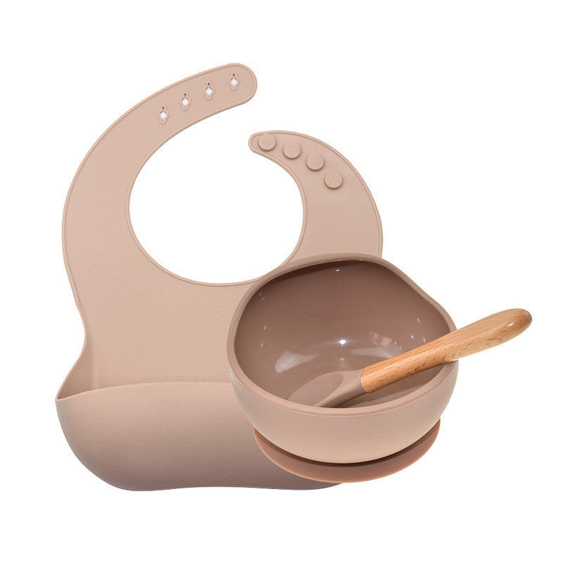 Children's Silicone Suction Cup Bowl Bib Spoon Cutlery 3 Piece Set 1612515163816