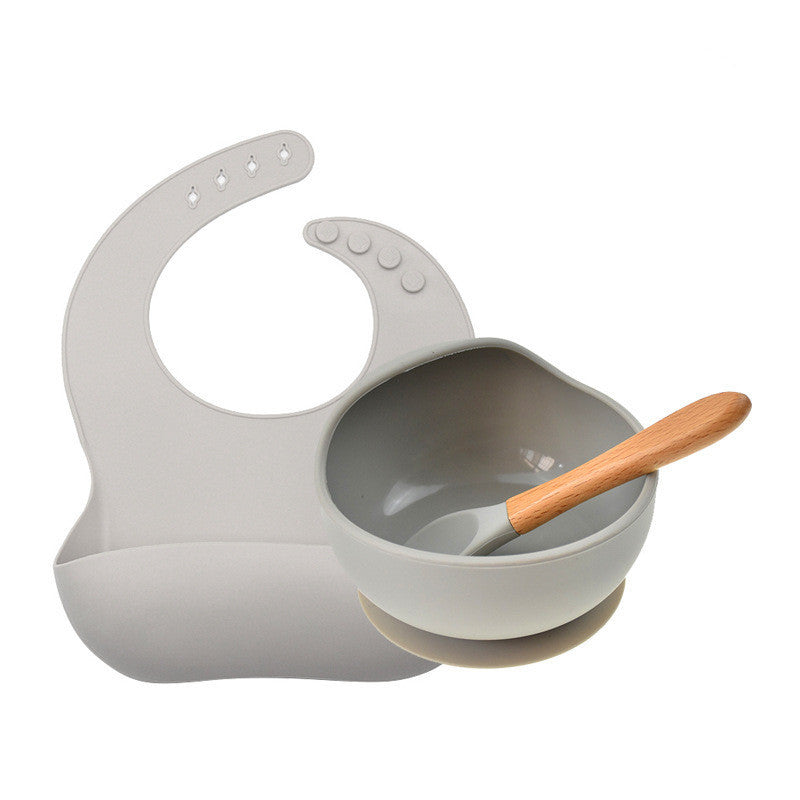 Children's Silicone Suction Cup Bowl Bib Spoon Cutlery 3 Piece Set 1612515163829