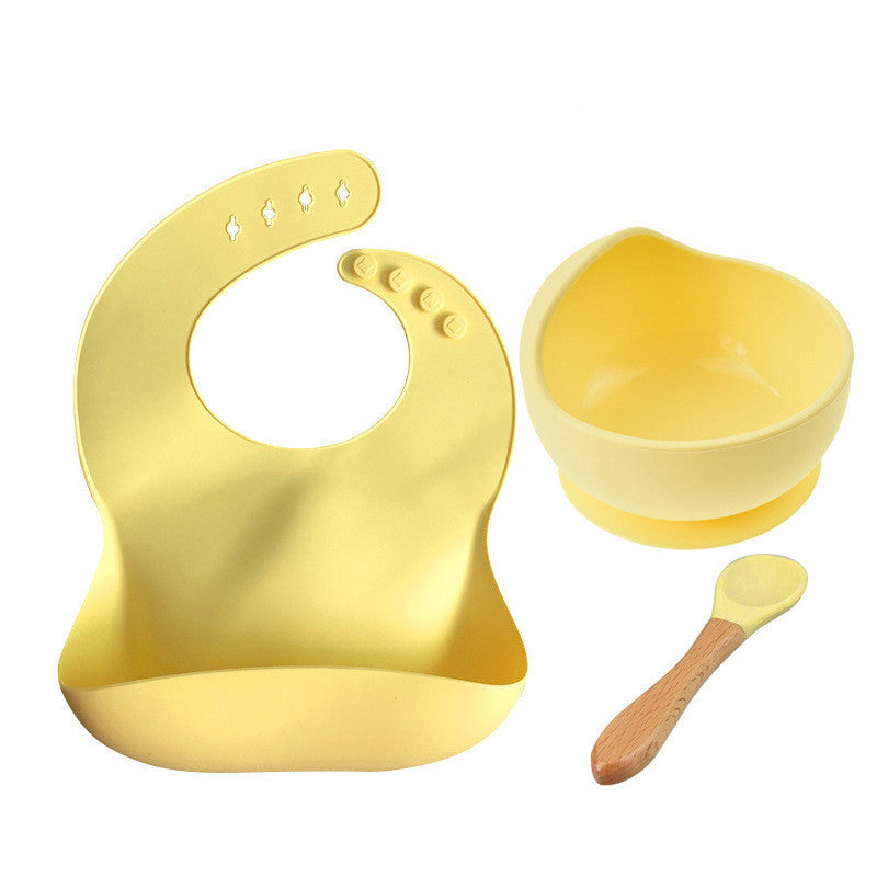 Children's Silicone Suction Cup Bowl Bib Spoon Cutlery 3 Piece Set 1612515163850