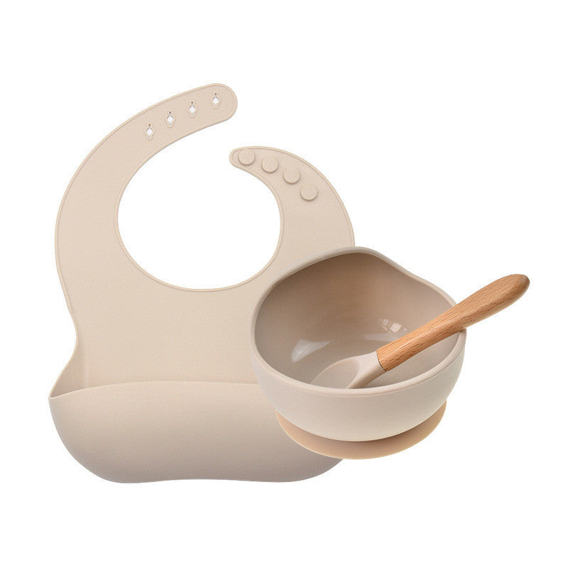 Children's Silicone Suction Cup Bowl Bib Spoon Cutlery 3 Piece Set 1612515164119