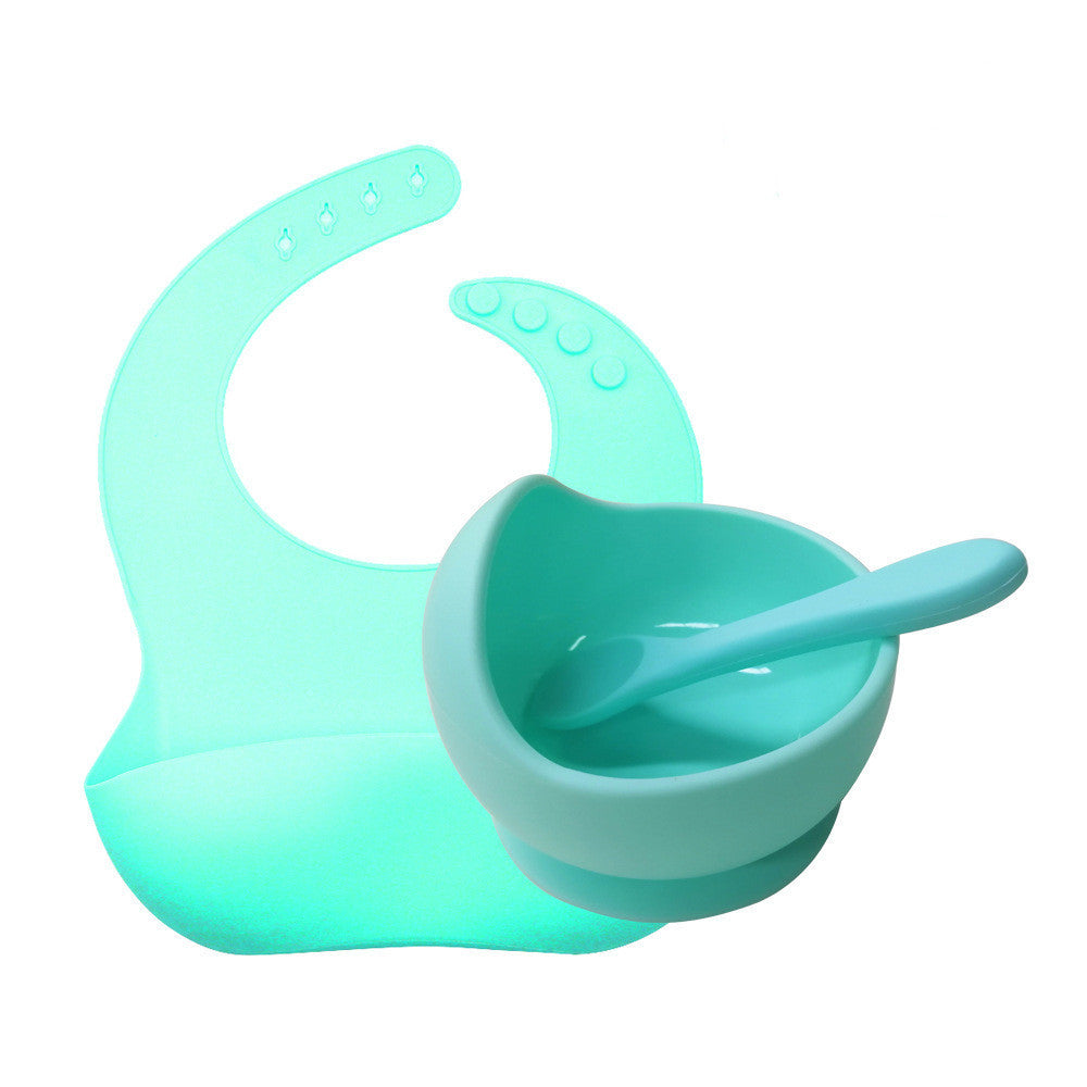 Children's Silicone Suction Cup Bowl Bib Spoon Cutlery 3 Piece Set 1612515164121
