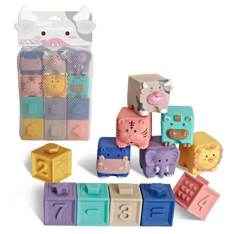 Soft Plastic Building Blocks For Infants And Young Children Early Education Digital Cognitive Animal Relief Matching Toys 161