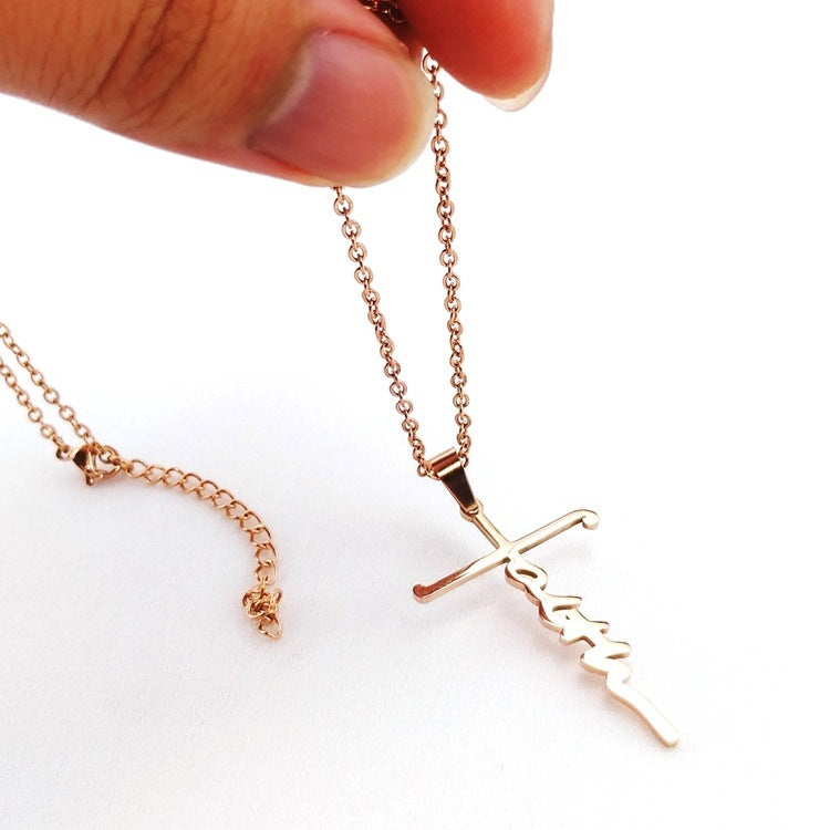 Woven letters cross necklace women 1612769178351