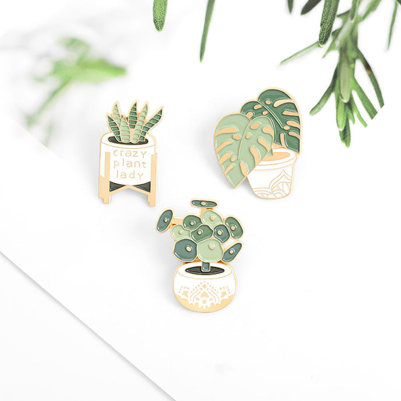 Cartoon Plant Potted Alloy Letter Brooch 1614063288982