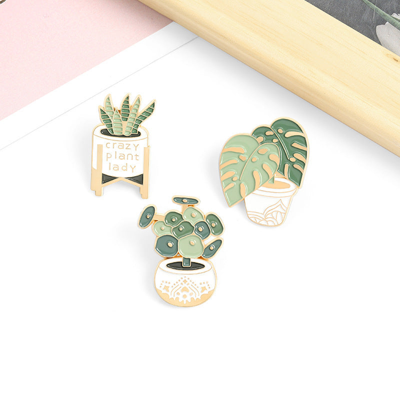 Cartoon Plant Potted Alloy Letter Brooch 1614063288988