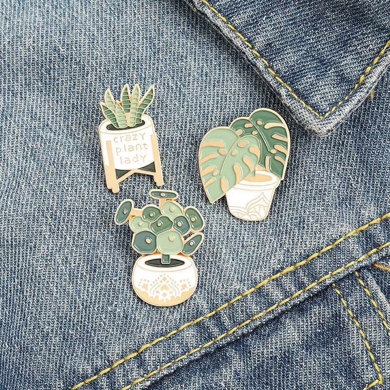 Cartoon Plant Potted Alloy Letter Brooch 1614063288989