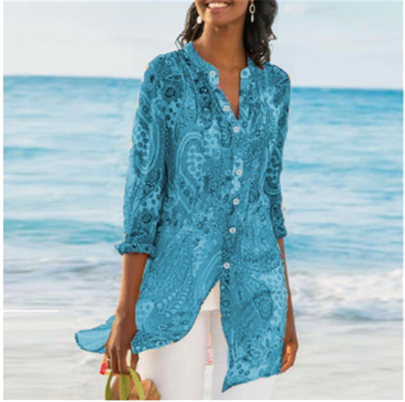 Women's Digital Print Lapel Long Sleeve Shirt 1614947767040 7090ac82 7328 46cf a65c 964627099ca1