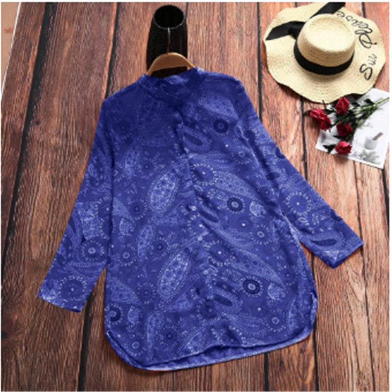 Women's Digital Print Lapel Long Sleeve Shirt 1614947767045