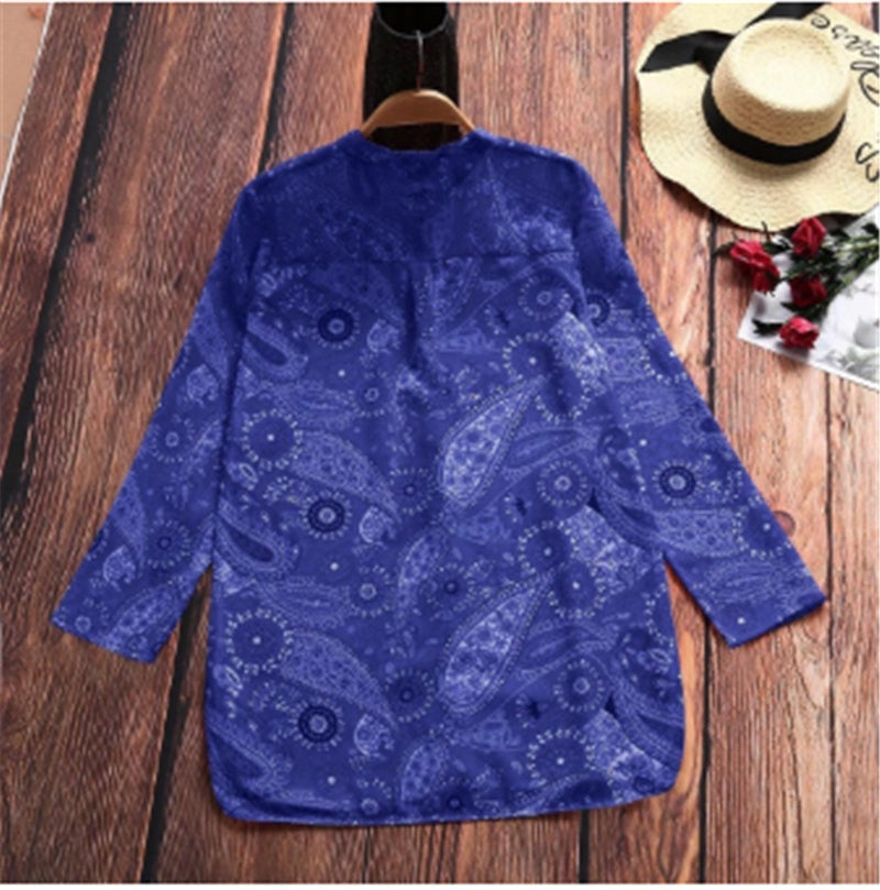 Women's Digital Print Lapel Long Sleeve Shirt 1614947767048