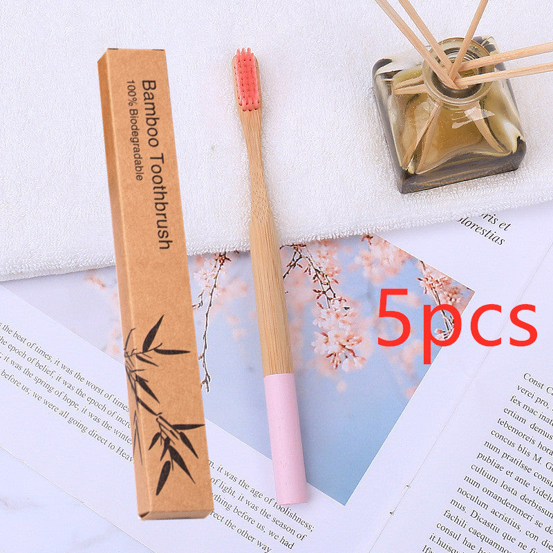 Natural bamboo handle round bamboo toothbrush 1615551381947