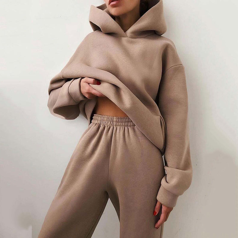 Simple Solid Color Hooded Casual Suit 1615723689316