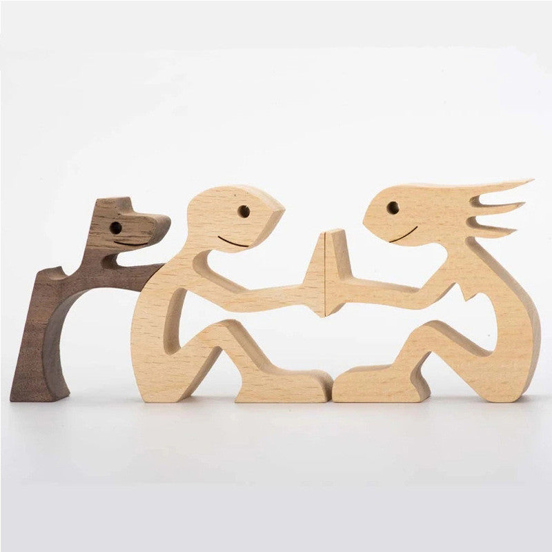 DIY Figurine Wood Dog Ornament Sculpture Home Decoration A Man A Dog Wood Sculpture Christmas Gifts Model Decor 1616049971316