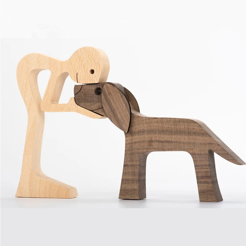 DIY Figurine Wood Dog Ornament Sculpture Home Decoration A Man A Dog Wood Sculpture Christmas Gifts Model Decor 1616049971342