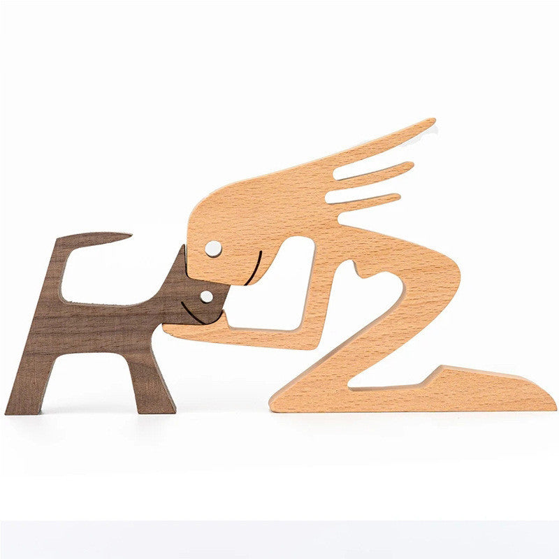 DIY Figurine Wood Dog Ornament Sculpture Home Decoration A Man A Dog Wood Sculpture Christmas Gifts Model Decor 1616049971346