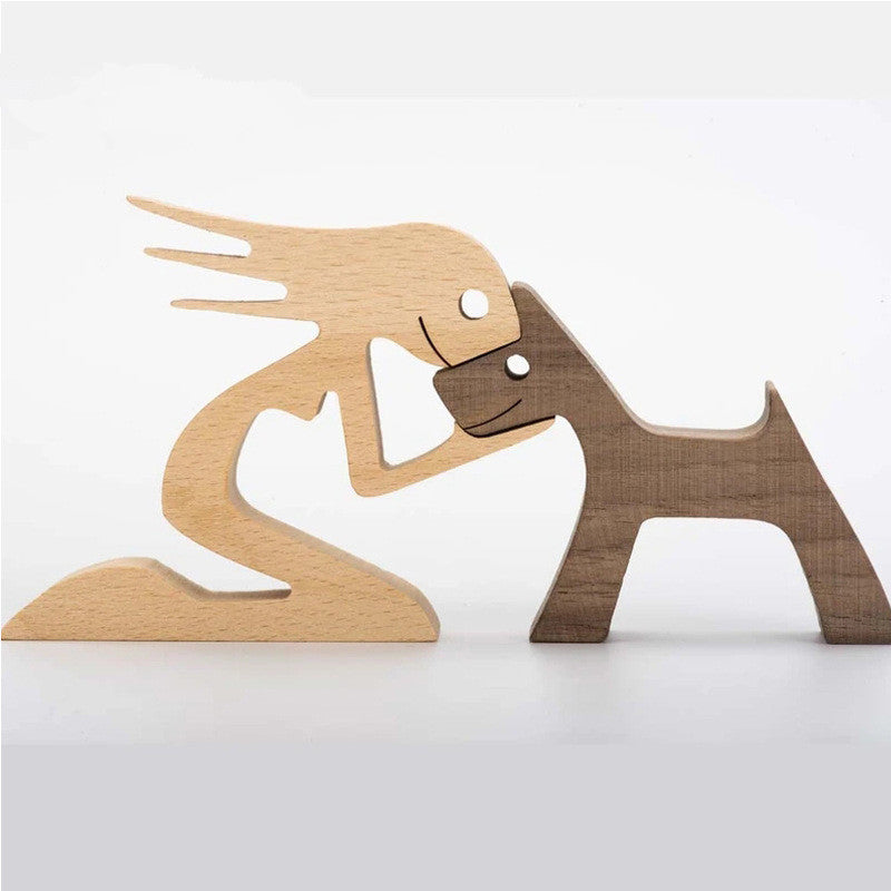 DIY Figurine Wood Dog Ornament Sculpture Home Decoration A Man A Dog Wood Sculpture Christmas Gifts Model Decor 1616049971349