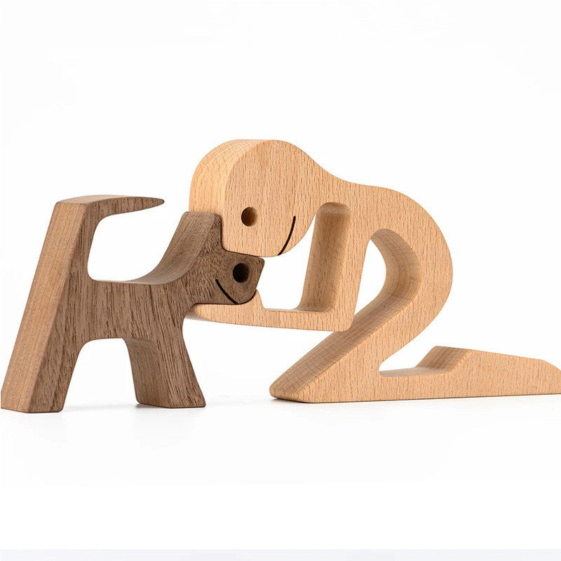 DIY Figurine Wood Dog Ornament Sculpture Home Decoration A Man A Dog Wood Sculpture Christmas Gifts Model Decor 1616049971351