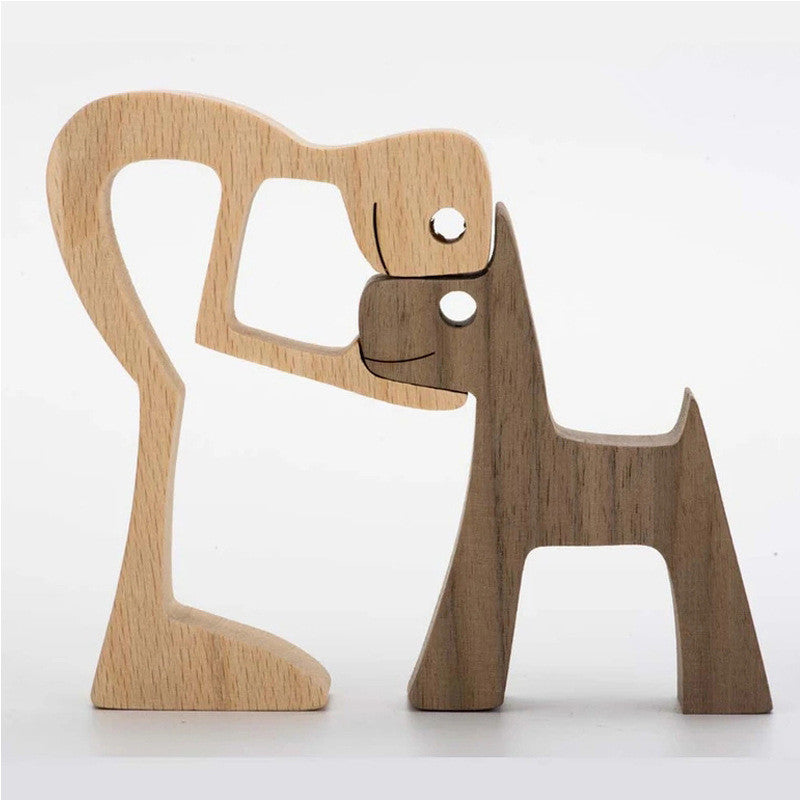 DIY Figurine Wood Dog Ornament Sculpture Home Decoration A Man A Dog Wood Sculpture Christmas Gifts Model Decor 1616049984088