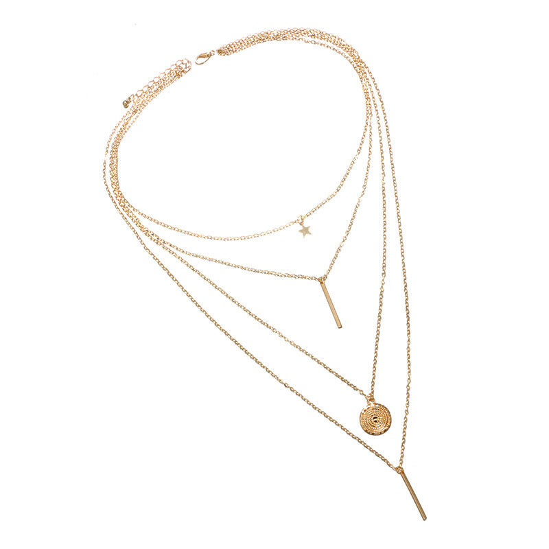 Geometric Disc Metal Wind Multi-Layer Necklace 1617866328284