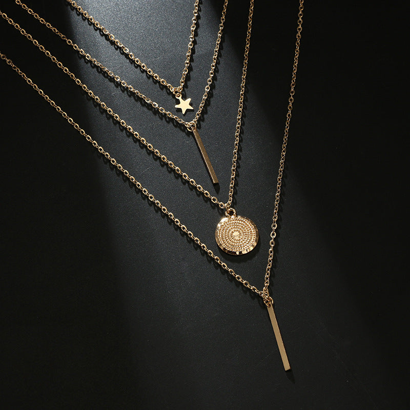 Geometric Disc Metal Wind Multi-Layer Necklace 1617866328286