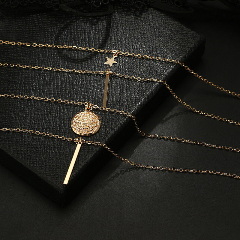 Geometric Disc Metal Wind Multi-Layer Necklace 1617866328289