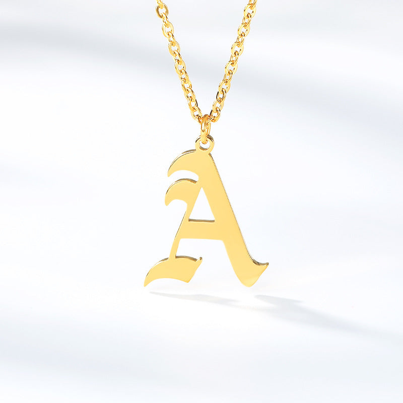 Ancient English Alphabet Initials Necklace Stainless Steel Necklace 1617873555727