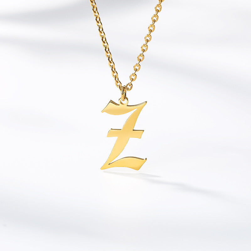 Ancient English Alphabet Initials Necklace Stainless Steel Necklace 1617873616403