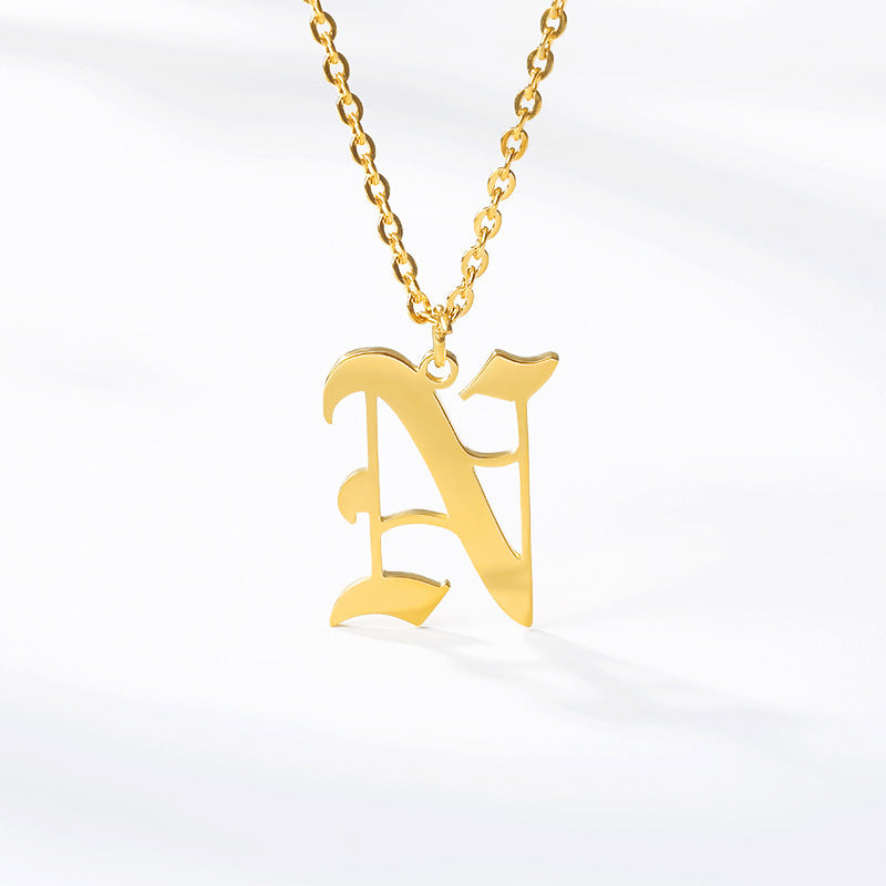Ancient English Alphabet Initials Necklace Stainless Steel Necklace 1617873630098