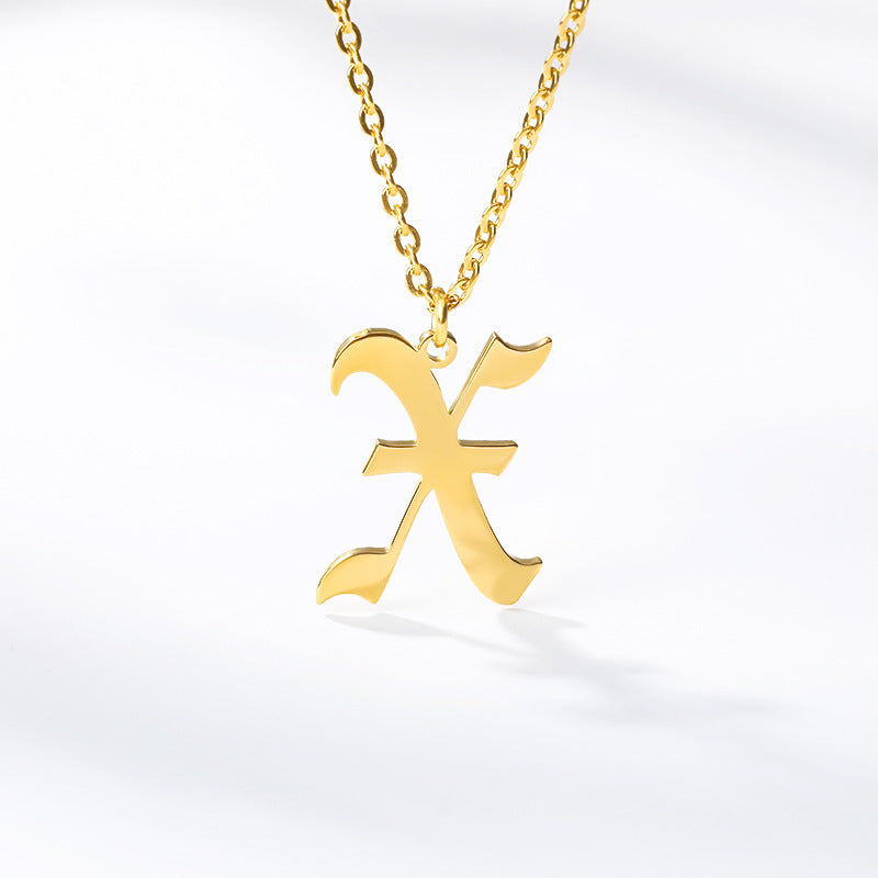 Ancient English Alphabet Initials Necklace Stainless Steel Necklace 1617873645004