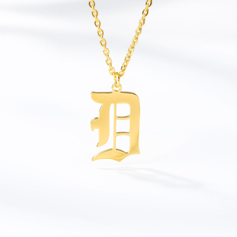 Ancient English Alphabet Initials Necklace Stainless Steel Necklace 1617943601232