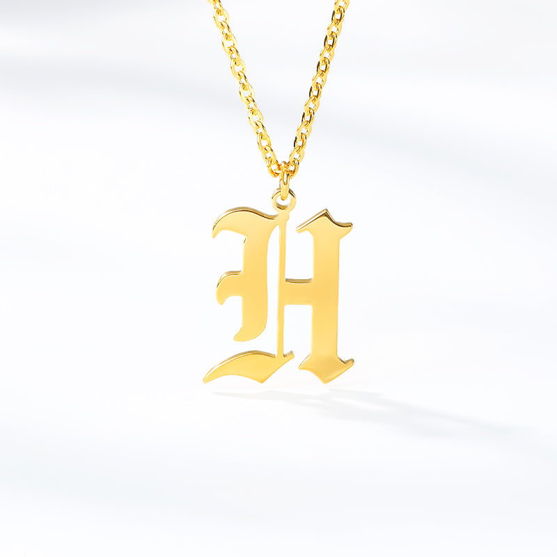 Ancient English Alphabet Initials Necklace Stainless Steel Necklace 1617943601244