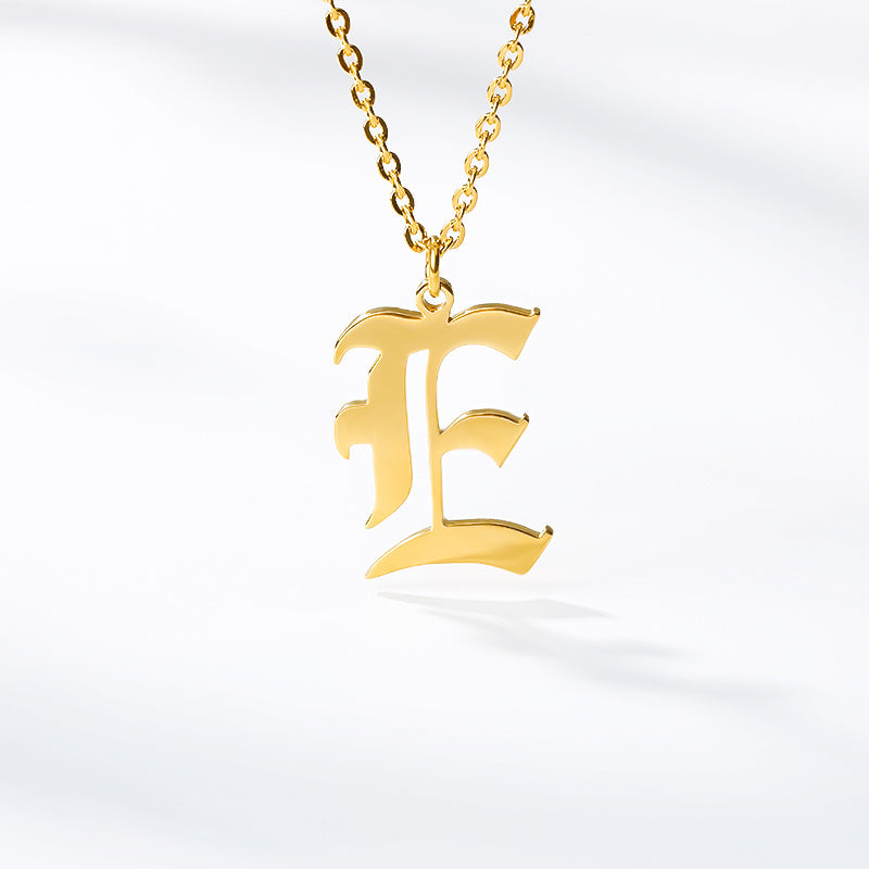 Ancient English Alphabet Initials Necklace Stainless Steel Necklace 1617943601246