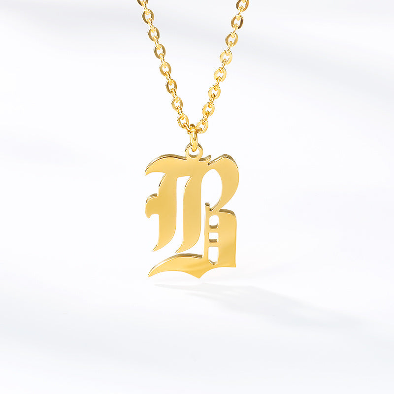 Ancient English Alphabet Initials Necklace Stainless Steel Necklace 1617943601249