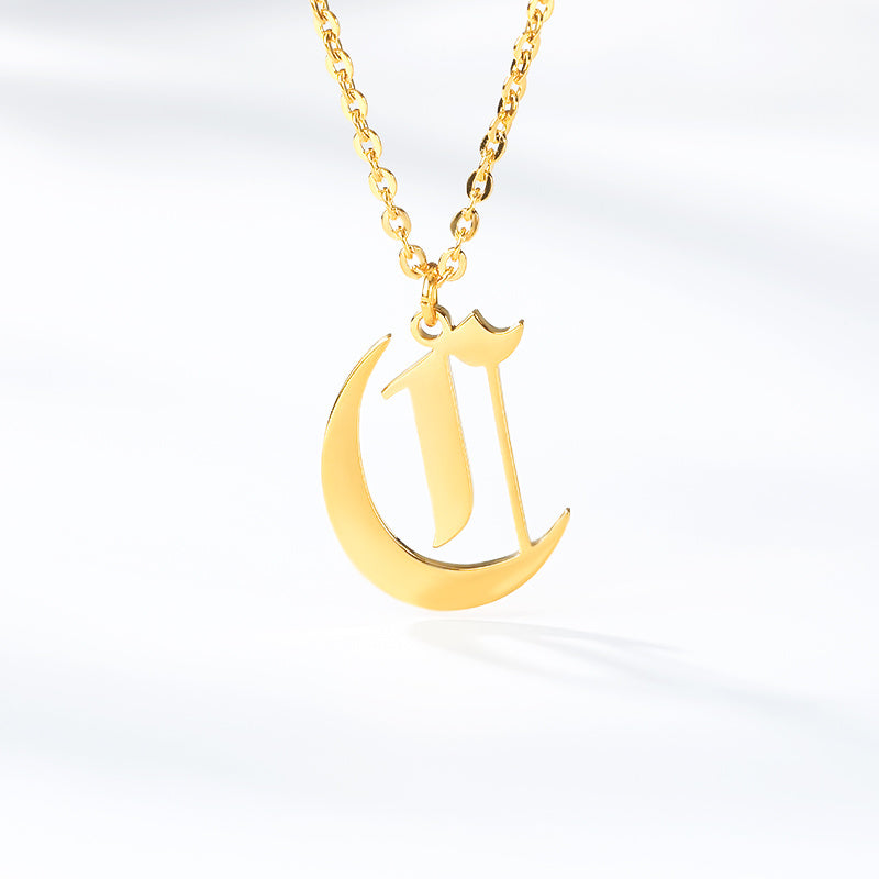 Ancient English Alphabet Initials Necklace Stainless Steel Necklace 1617943601260
