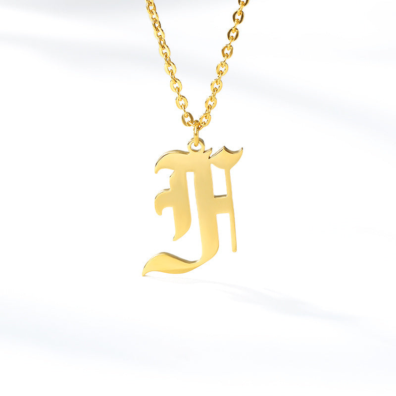 Ancient English Alphabet Initials Necklace Stainless Steel Necklace 1617943601530