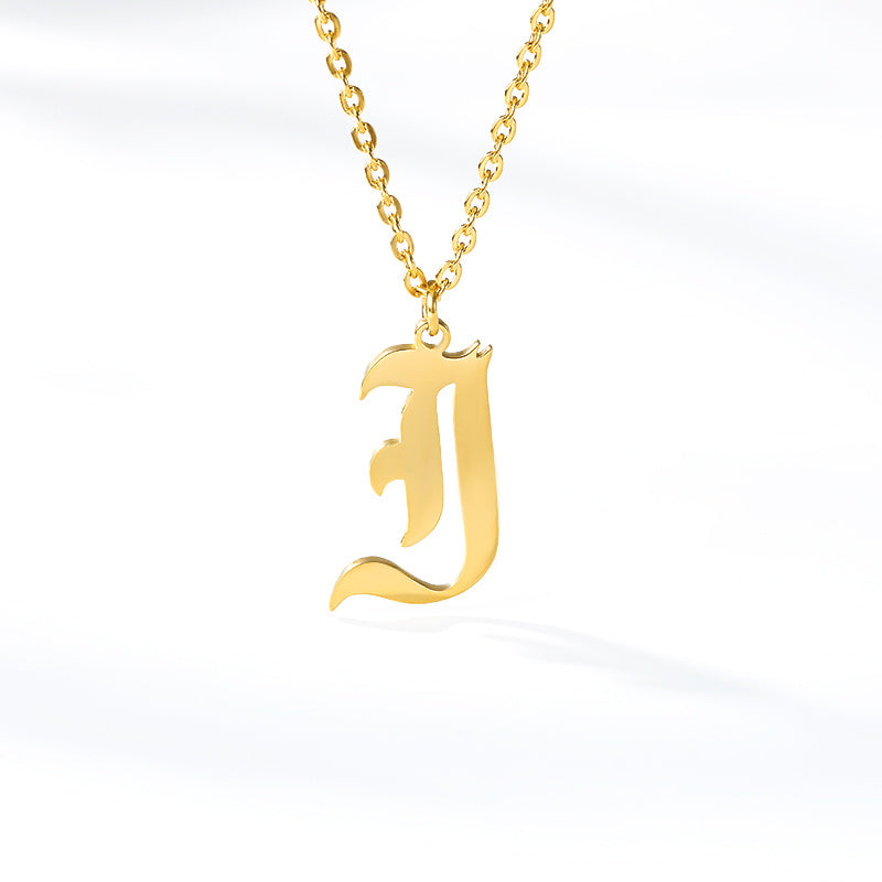 Ancient English Alphabet Initials Necklace Stainless Steel Necklace 1617943601531